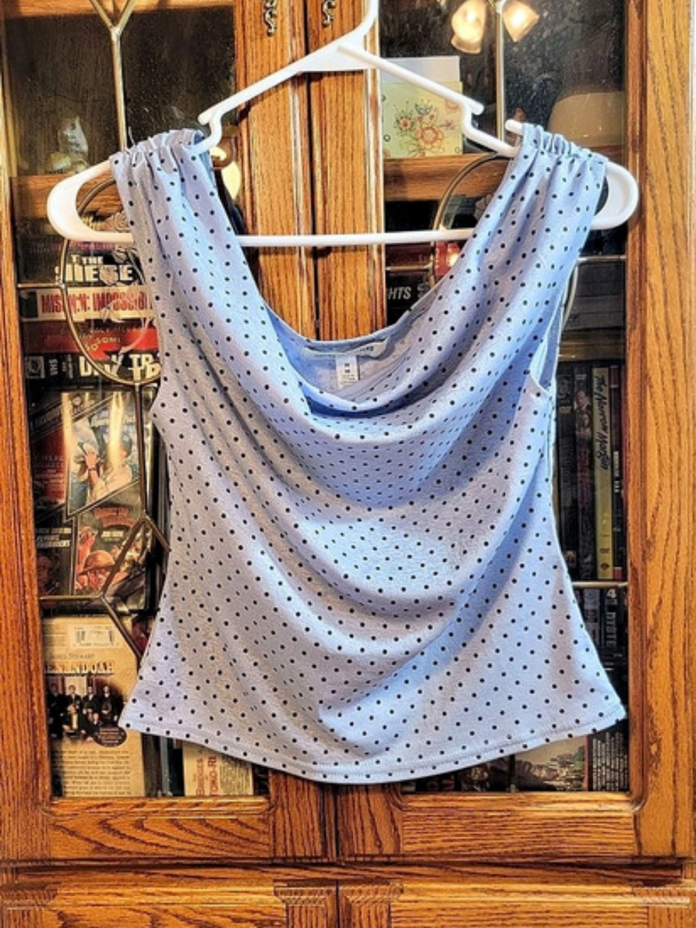 Urban Outfitters Blue Polka Dot Cowl Neck Tank